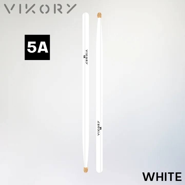 Paire de baguettes de batterie White 5A (blanches) - Vue haut bas
