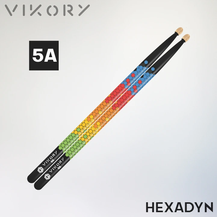 Baguettes de batterie VIKORY HEXADYN 5A sur fond gris
